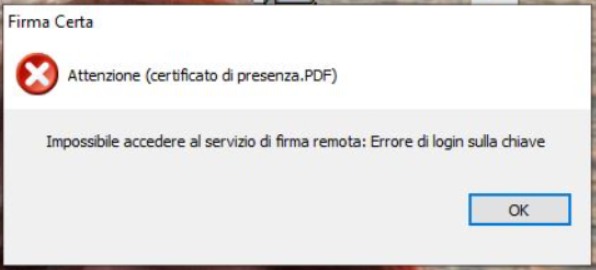 FirmaCerta -Riscontro l'errore Errore di login sulla chiave utilizzando  la mia Firma Remota, come posso risolvere? – Support Namirial
